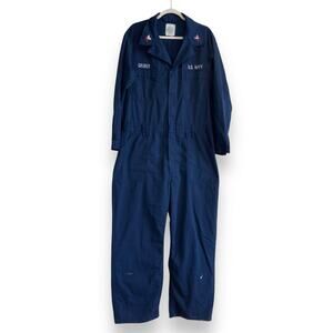 Vintage US Navy Navy Blue Embroidered Zip Up Boiler Utility Jumpsuit Size XL